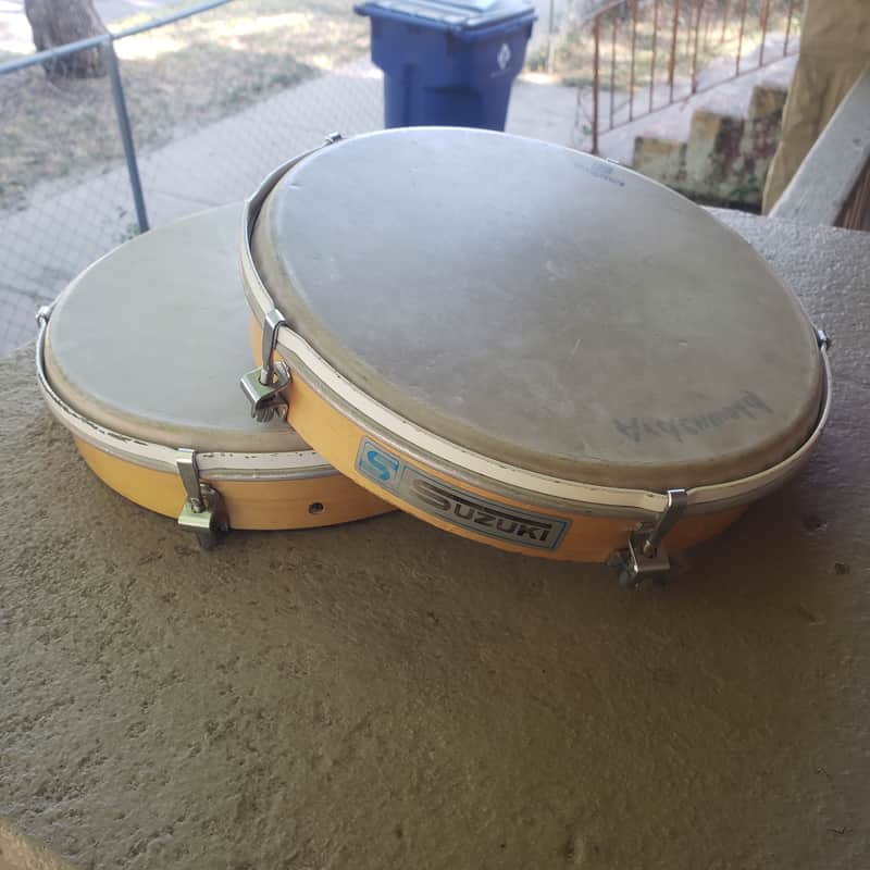Pair of Suzuki STB 250mm 10" Tunable Frame Hand Drums Japan 70-80s Video image 1