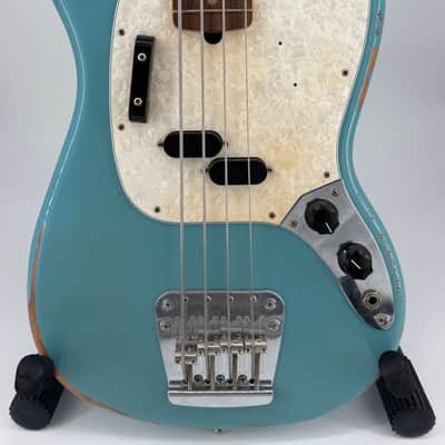 Fender Justin Meldal-Johnsen Road Worn Signature Mustang Bass 2018 - Present - Faded Daphne Blue image 1
