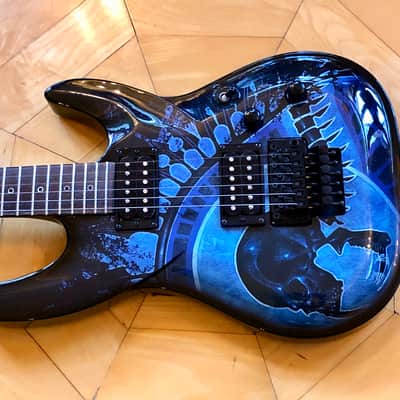 NEW DBZ Barchetta Neck Thru Electric Guitar- Floyd Rose-Trans Blue, Skull Gloss Korea image 4