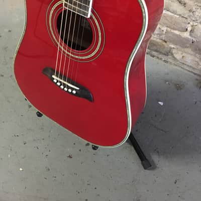 Oscar Schmidt OG1-TR 3/4 Size Student Dreadnought Transparent Red