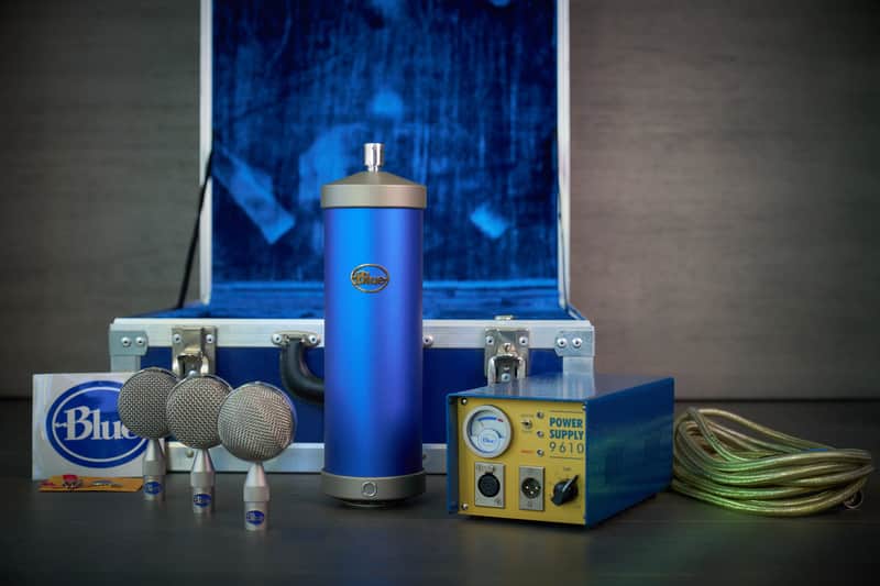Rare Vintage Early Blue Bottle Tube Condenser Microphone Set image 1