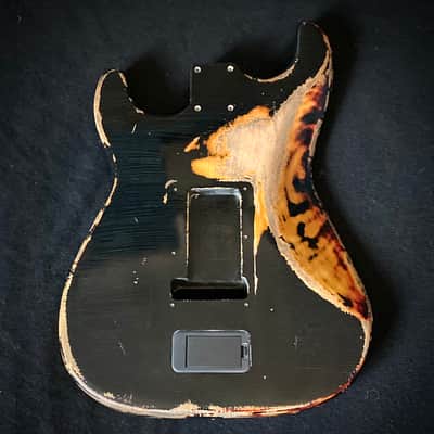 Relic Stratocaster body - Black over Three Tone Sunburst Alder strat body, Jozo Reece guitars image 10