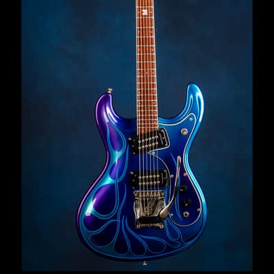 Mosrite [Vibramute Model] specially built for Mick Mars of Mötley Crüe by Semie Mosely 1991 Metallic blue/purple with flame pinstriping image 1
