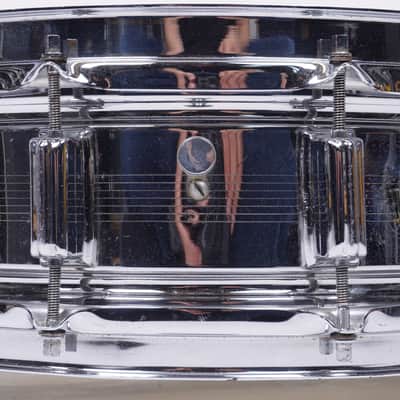 ROGERS DYNASONIC CHROME OVER BRASS SNARE DRUM (MADE IN ENGLAND)-14" x 5" image 16
