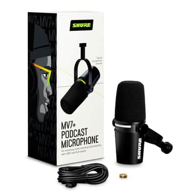 Shure MV7+ Podcast Dynamic Microphone. OBS Certified, Enhanced Audio, LED Touch Panel, USB-C & XLR Outputs, Auto Level Mode, Digital Pop Filter, Reverb Effects, Podcasting, Streaming, Recording -Black image 2
