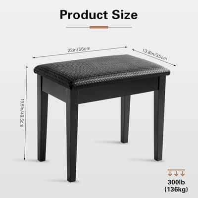 Piano Bench with Storage for Music Books, Waterproof Synthetic Leather Padded Seat, Oak Wood Holds 300 lbs, Soft Cushioned Vanity Stool, Easy Assembly, 13.8"x22"x19.5" Black image 2