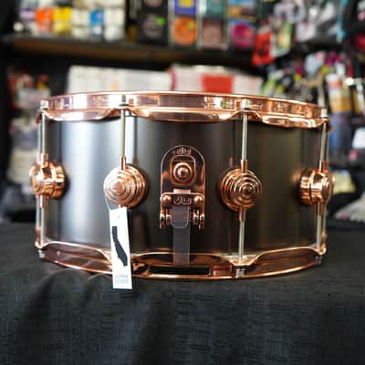DW USA Collectors Series 6.5x14" Brass Shell Snare Drum w/ Copper Hardware - Satin Black image 2