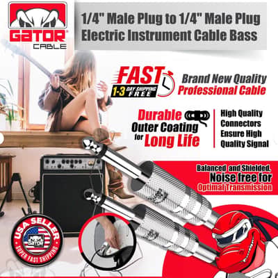 Gator 15ft 1/4” Male to 1/4” Male Cable TS Mono Cable Guitar Bass Keyboard - Black image 6