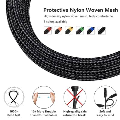 XLR Cables 25ft 6 Pack, Mic Cable 25 ft Feet, 3 Pin Male to Female XLR Microphone DMX Cord- Black Braided, 25 Foot, 6pack image 2
