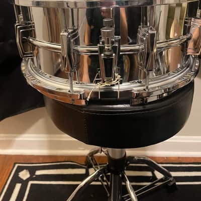 Ludwig No. 402 Supraphonic 6.5x14" 10-Lug Aluminum Snare Drum with Large Chicago Keystone Badge 1984 - Chrome-Plated image 6