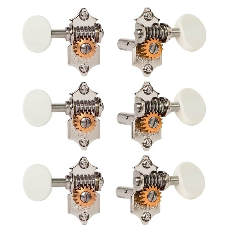 Waverly Guitar Tuners with White Knobs for Slotted Pegheads, Nickel, 3L/3R image 1