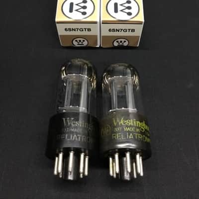 MATCHED PAIR WESTINGHOUSE 6SN7GTB Tall Bottle BLACK PLATE Vacuum Tubes H.9457 image 1