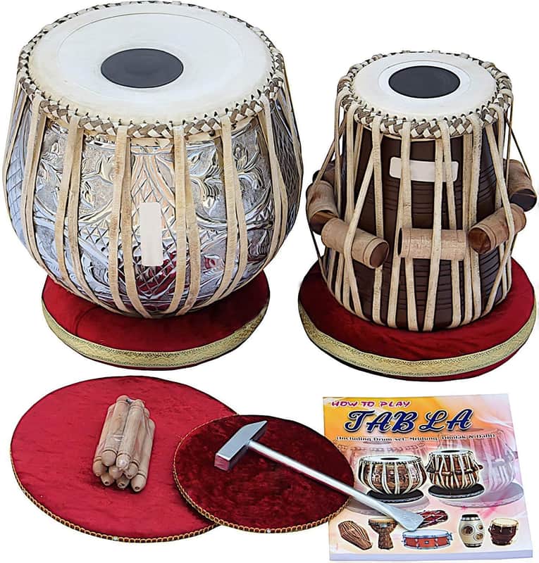 Armonia Professional Tabla Drum Set 4 Kg Copper Bayan Designer Finest Dayan with Padded Bag Book Hammer Cushions & Cover - Tabla Set Tabla Drums Tablas Indian Musical Instruments 2023 - Polished image 1