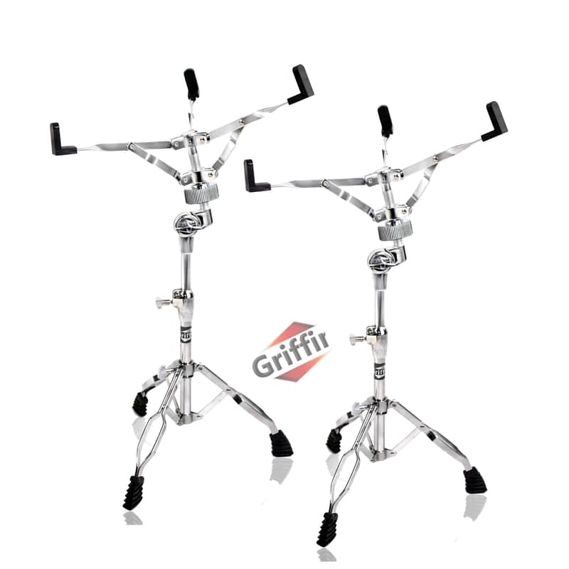 Snare Drum Stand (2-Pack) by GRIFFIN | Chrome Double-Braced Lightweight Mount for Snares, Tom Drums & Practice Pads | Slip-Proof Gear Tilter & Clamp-Style Basket Holder image 1