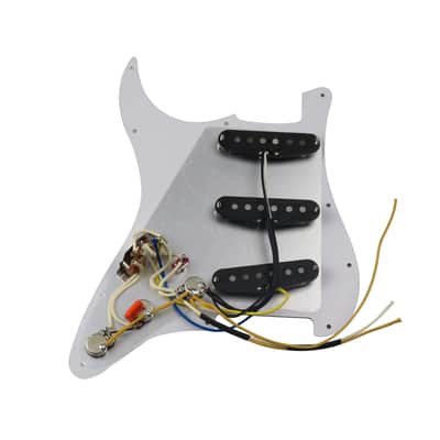 White and Black Strip Guitar Strat Style Prewired Loaded Pickguard, Alnico 5 Pickups, 7 Way Wiring image 6