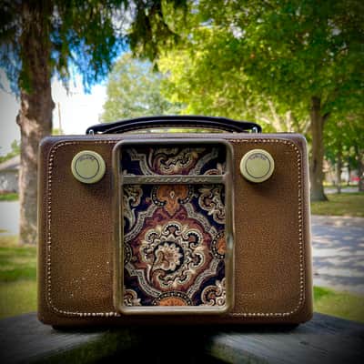 Rotary Connection Portable mini guitar cab with 8” vintage CTS speaker. Built from 50’s Westinghouse tube radio. 2025 - Tan/brown image 10