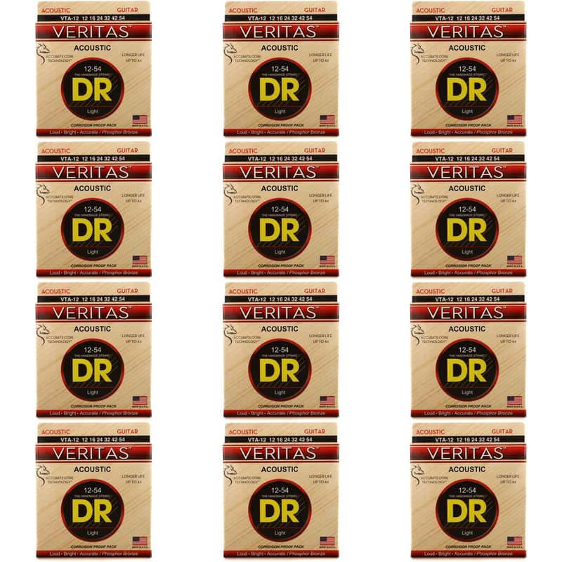 DR Strings VTA-12 Veritas Phosphor Bronze Acoustic Guitar Strings - .012-.054 Light (12 Pack) image 1