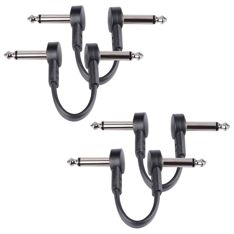 6 Inch Guitar Patch Cables 4 Pack, 1/4" TS Right Angle Effect Pedal Flat Cables, Pedal Board Patch Cables, Black image 1