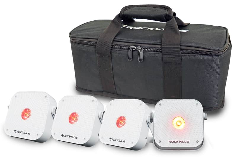 Rockville 4 PACK MINI RF1 V3 White DJ Par Wash Up Lights+Bag+RF+APP+Wireless DMX image 1