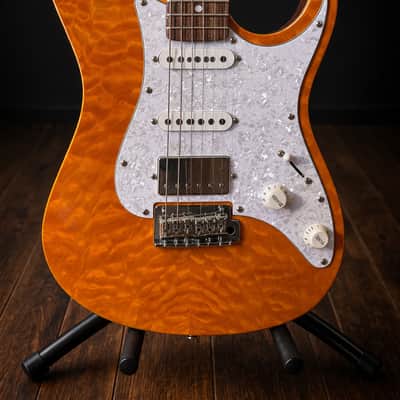 1981 Tagima Stella DW Quilt Top – Orange Flame – HSS – Roasted Maple Neck – Excellent image 3