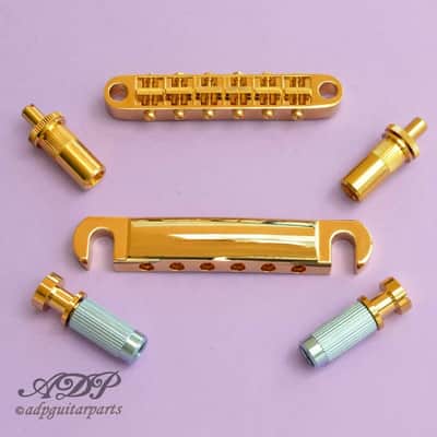 Gold Gotoh GE103B bridge + GE101Z tailpiece Tune-O-matic Style Metric Set image 6