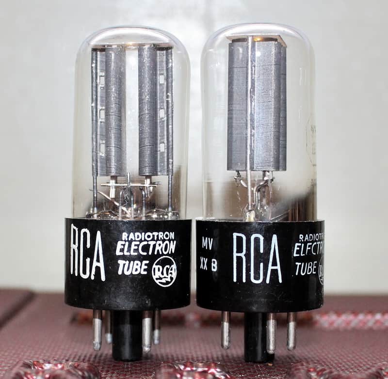 MARCONI 5Y3GT CANADA VT-197A TIGHT MATCH PAIR BLACK PLATE D GETTER TEST NOS+ MINTY VINTAGE 1960'S FOR RCA image 1