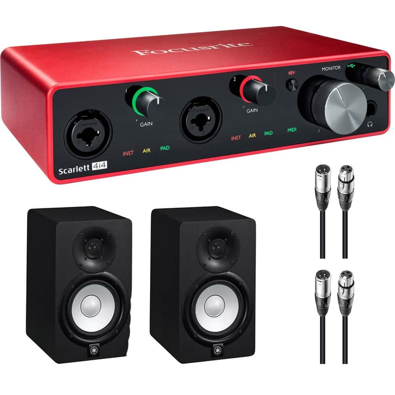 Focusrite Scarlett 4i4 4x4 USB Audio Interface (3rd Generation) with Yamaha HS5 Speakers and AxcessAbles XLR Audio Cables Bundle image 1