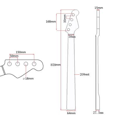 20-Fret Maple Neck for Precision Bass – Black Inlay, Truss Rod, Pre-Drilled for PB Bass image 2