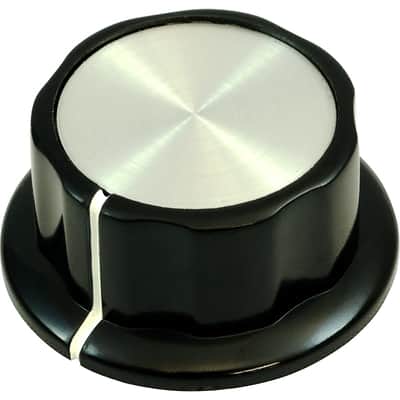 P-K374 (1) Guitar Bass Amp Knob Black, White Line, Silver Top, Set Screw Boss Style