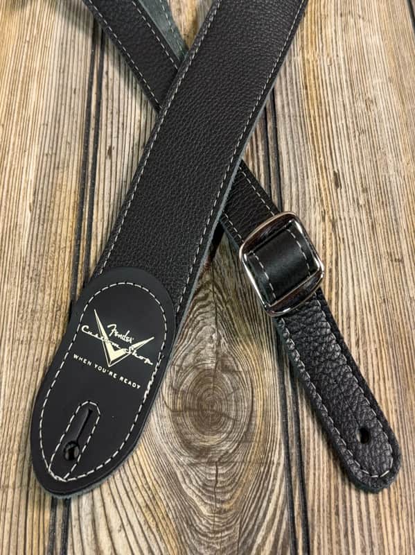 Fender Custom Shop Guitar Bass Strap Black Leather 2" Strat Tele image 1