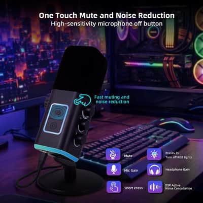 XLR/USB Gaming Microphone for PC,Dynamic Computer Mic for Streaming Podcasting,RGB Light, Mute Button, Headphones Jack, Desktop Stand, Vocal Mic for Singing YouTube TikTok Streaming image 3