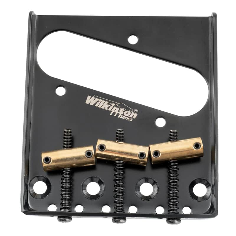 Wilkinson M Series 54mm Vintage “Ashtray” Tele Bridge — 3 Compensated Brass Saddles, Top-Load & String-Through - Black image 1