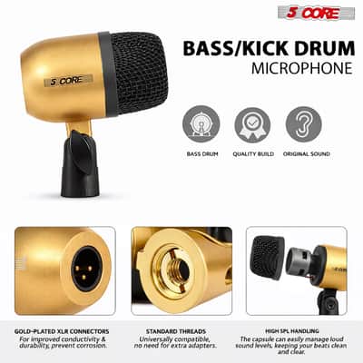 5 Core Drum Microphone Kit 7 Piece All Metal Drummer Instrument Mics Tom/Snare & Cymbals Set - Gold image 9