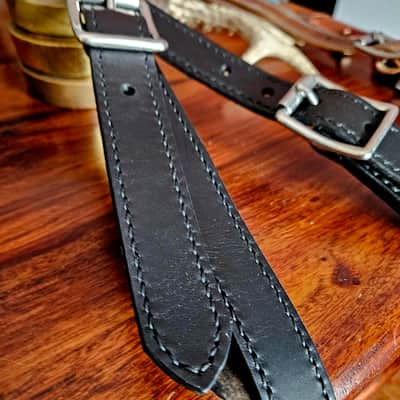 Hand Made, Hand Stitched Guitar strap "Rockatansky" in Black & Black - Vegetable Tanned Leather image 13
