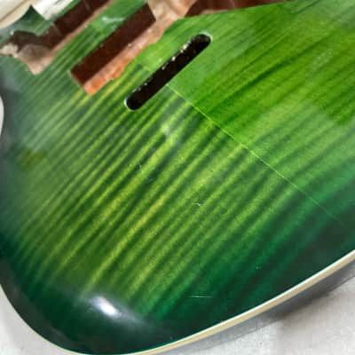 Mahogany Wood Green Burst Jazzmaster Style Guitar Body with Veneer Tiger Maple Top image 4