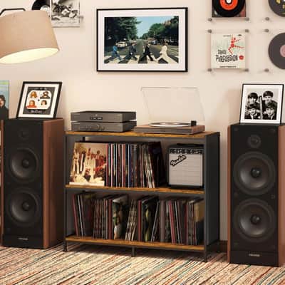 3-Tier Vinyl Record Storage Table – Turntable Stand & LP Album Cabinet (450+) image 1