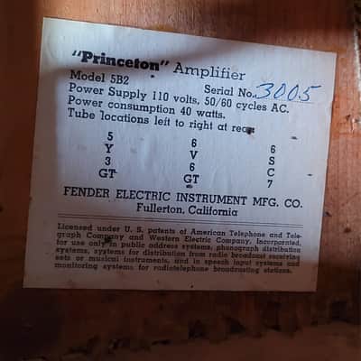 Fender Princeton 5B2 Tweed 100% Original Near Mint 1952 - Tweed image 25