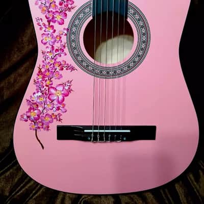 38" LOVELY FLORAL HAND-PAINTED PINK CLASSICAL GUITAR image 1