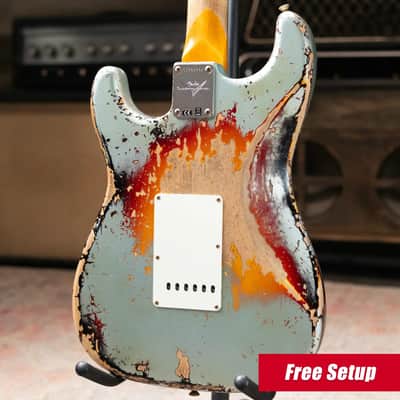 Fender Custom Shop 1965 Stratocaster Super Heavy Relic Electric Guitar - Super Faded Aged Firemist Silver over 3-Color Sunburst with Hardshell Case image 2