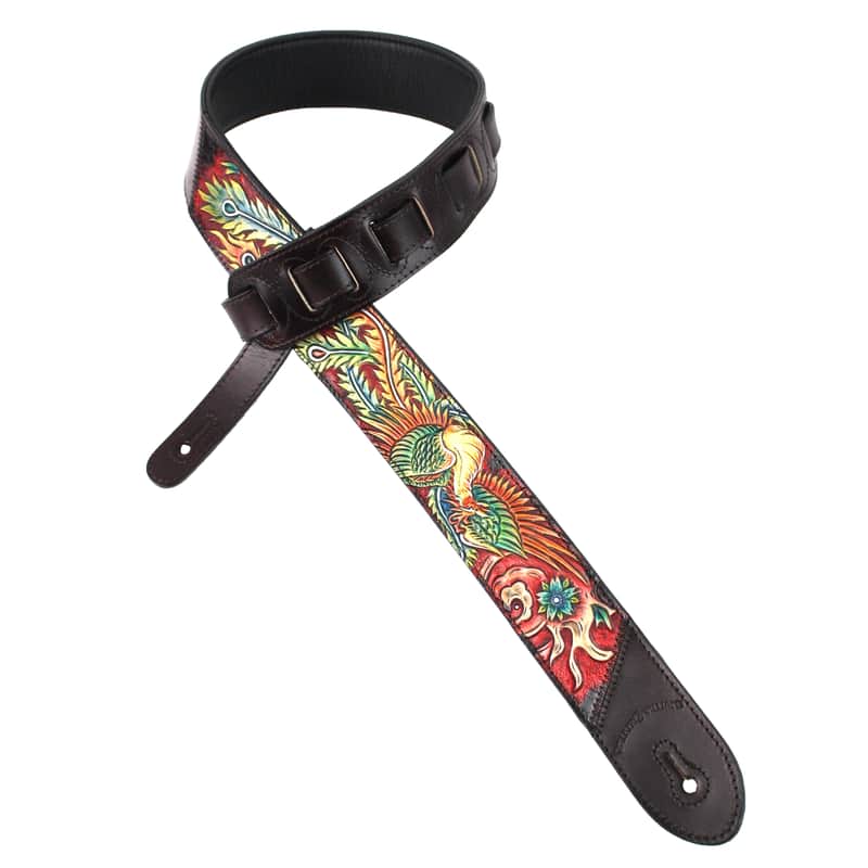 Walker & Williams KB-33 Skinny Carob Brown Premium Grain Leather Strap w/Hand Tooled Phoenix image 1