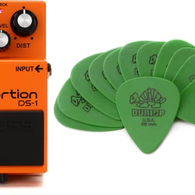 Boss DS-1 Distortion Pedal  Bundle with Dunlop Tortex Standard Guitar Picks - .88mm Green (12-pack) image 1
