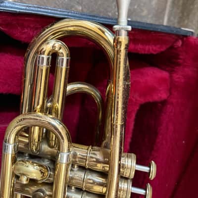Olds and Sons brand Mellophone, with case and mouthpiece, Made in USA image 9