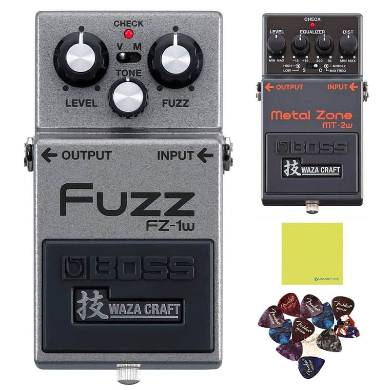 Mint Boss FZ-1W Waza Craft Fuzz Pedal Bundle with Boss MT-2W Waza Metal Zone Distortion Pedal, 12 Guitar Picks and Polishing Cloth image 1
