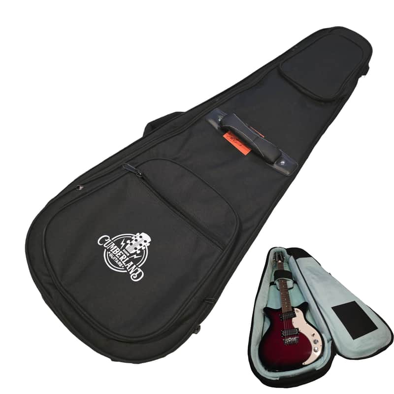 Cumberland Guitars - Embroidered Deluxe Teardrop Electric Guitar Case - Black / Mint Green image 1
