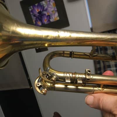 SUMMER DEAL CONN 80A 1923 GOLD PLATE CORNET STENBERG NEEDS SOME CLEAN UP SOLDER AREAS VALVES SEEM  GOOD PLAY DECENT GOLD PLATE WEAR NOT PERFECT image 21