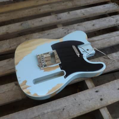 vintage Ponderosa Pine heavy relic baby blue tele guitar body nitrocellulose finish fits fender image 15