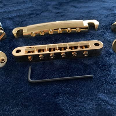 Advanced All Brass Precision Machined Nashville T-O-M Bridge.  and matching Stop Bar Tailpiece -COMBO 2024- Gold Plated Brass. image 1