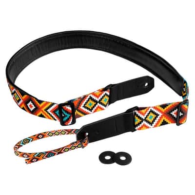 Strap for Guitar Ukrainian Nylon + Leather Ethnic Orange Colored image 5