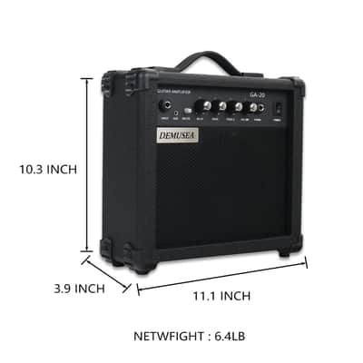 Demusea Electric Guitar Amplifier 20w Guitar Amp Starter Beginner Practice Small Portable Travel Headphone Aux Distortion Gain Treble Bass Volume Noiseless Cable Adapter Pick Aux Cable Earphone (BK) image 3