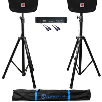 2) Rockville SPG88 8” 400 Watt DJ/Pro PA Speakers+Gemini Amplifier+Stands+Cables image 1